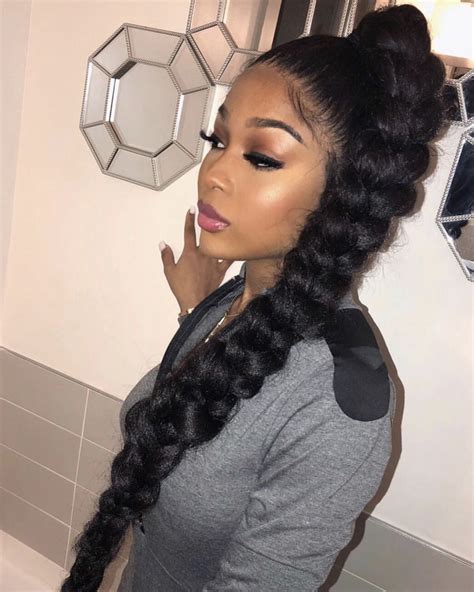 black hairstyles with bangs and ponytail|high ponytail hairstyles black girl.